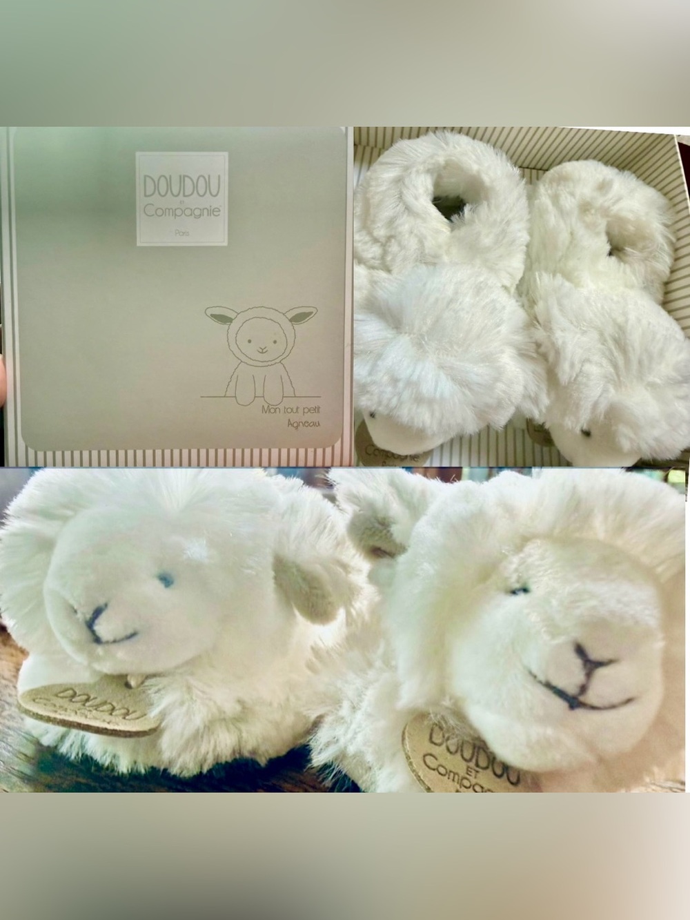 Doudou et Compagnie Paris Plush Rattle Baby Lamb Botties 0-6 Mo Baby Gift~New